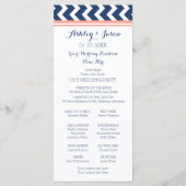 Coral Blue Chevron Wedding Programma Programmakaart (Achterkant)