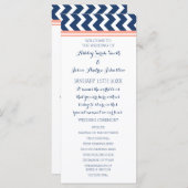 Coral Blue Chevron Wedding Programma Programmakaart (Voorkant / Achterkant)