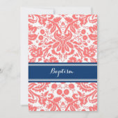 Coral Blue Damask Baptism Invitation Kaart (Voorkant)