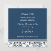 Coral Blue Damask Foto Wedding Vow Renewal Kaart (Achterkant)