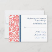 Coral Blue Damask RSVP Weddenkaart (Voorkant)