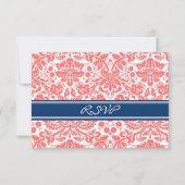 Coral Blue Damask RSVP Weddenkaart (Achterkant)