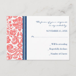 Coral Blue Damask RSVP Weddenkaart Kaartje