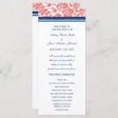 Coral Blue Damask Wedding Program Programmakaart (Voorkant / Achterkant)