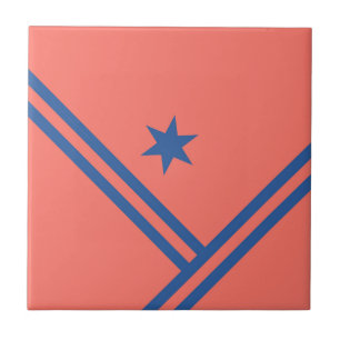 Coral Blue Diagonal Stripes Star Modern Graphic Tegeltje