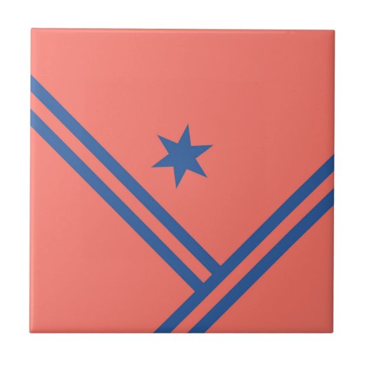 Coral Blue Diagonal Stripes Star Modern Graphic Tegeltje (Voorkant)