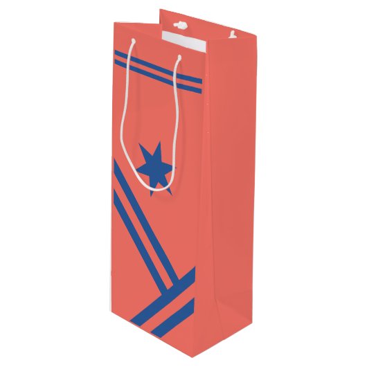 Coral Blue Diagonal Stripes Star Modern Graphic Wijn Cadeautas (Voorkant Gekanteld)