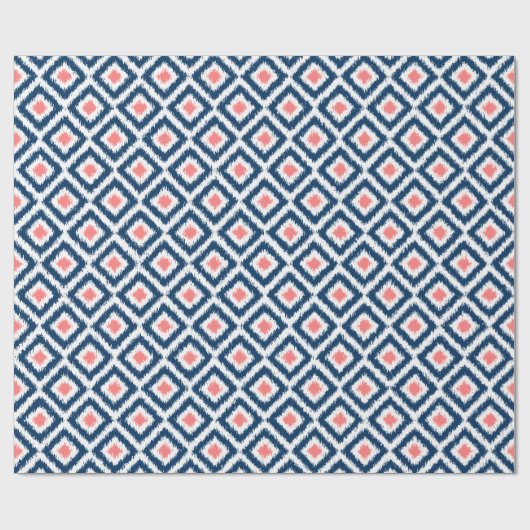 Coral Blue Diamonds Ikat Pattern Cadeaupapier (Vlak)