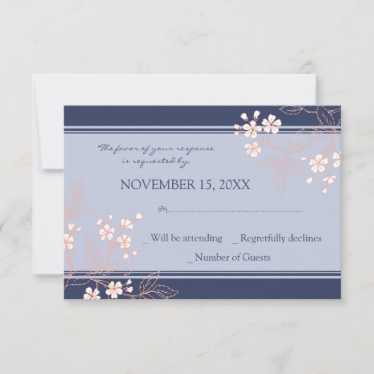 Coral Blue Floral RSVP Weddenschap Card Kaartje (Voorkant)