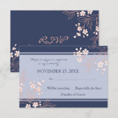 Coral Blue Floral RSVP Weddenschap Card Kaartje (Voorkant / Achterkant)