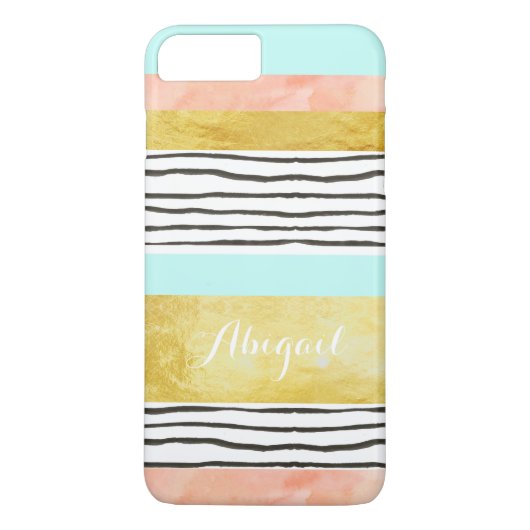 Coral Blue Goud Strepen iPhone 7 Plus Hoesje (Achterkant)