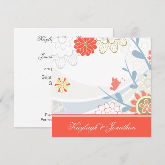Coral Blue Green Floral Save the Date (Voorkant / Achterkant)