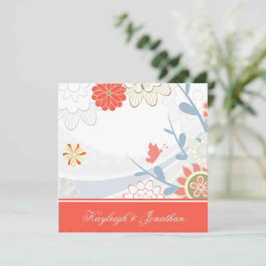 Coral Blue Green Floral Save the Date (Staand voorkant)