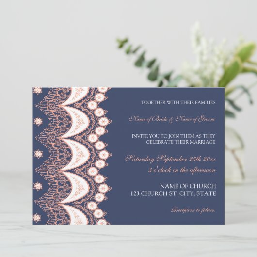 Coral Blue Lace Pattern Weddenschap Kaarten (Staand voorkant)