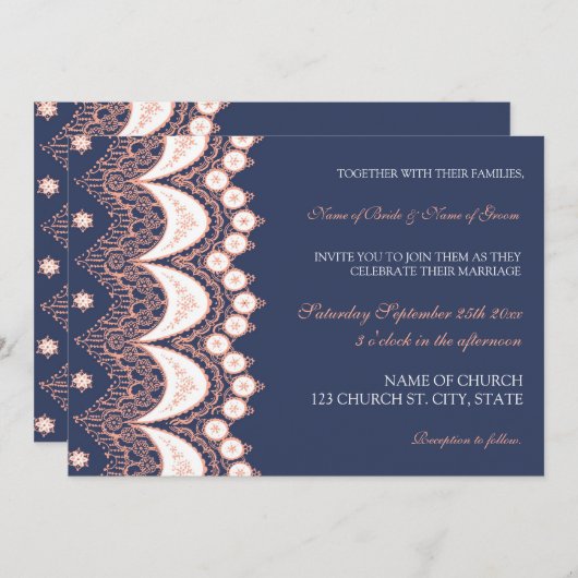 Coral Blue Lace Pattern Weddenschap Kaarten (Voorkant / Achterkant)