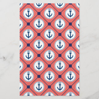 Coral Blue Nautical Anchor Patroon