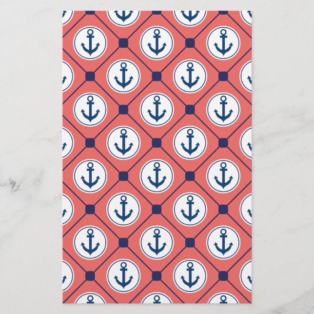 Coral Blue Nautical Anchor Patroon (Voorkant)