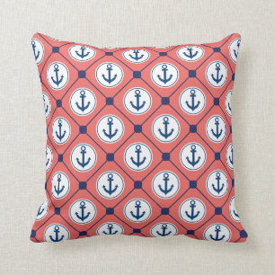 Coral Blue Nautical Anchor Patroon Kussen