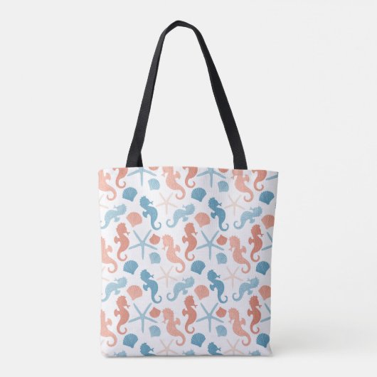 Coral Blue Nautical Monogram Patroon Tote Bag (Achterkant)