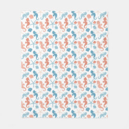 Coral Blue Nautical Pattern Fleece Deken