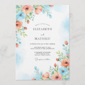 Coral Blue Painterly Bloom Wedding Kaart (Voorkant)