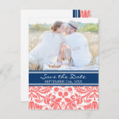 Coral Blue Photo Sla de datum bruiloft Briefkaarte Aankondigingskaart (Voorkant / Achterkant)