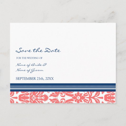 Coral Blue Photo Sla de datum bruiloft Briefkaarte Aankondigingskaart (Achterkant)