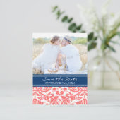 Coral Blue Photo Sla de datum bruiloft Briefkaarte Aankondigingskaart (Staand voorkant)