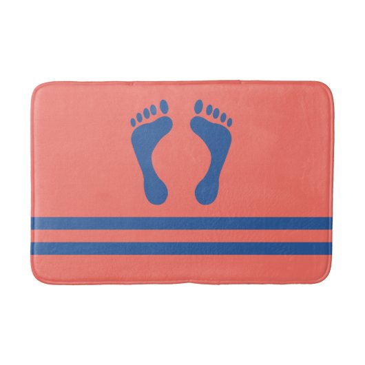 Coral Blue Stripes en Feet Modern Graphic Badmat (Voorkant)