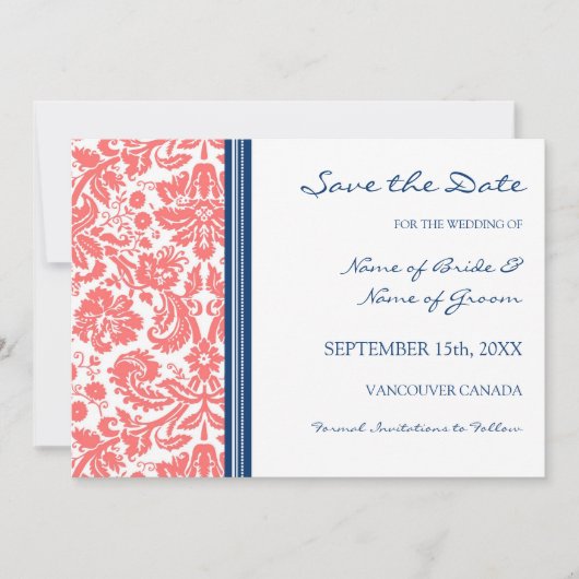 Coral Blue Wedding Save the Date Card (Voorkant)