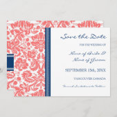 Coral Blue Wedding Save the Date Card (Voorkant / Achterkant)
