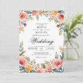 Coral Blush Bloemen Romance bruiloft Kaart (Staand voorkant)