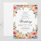 Coral Blush Bloemen Romance bruiloft Kaart (Voorkant / Achterkant)