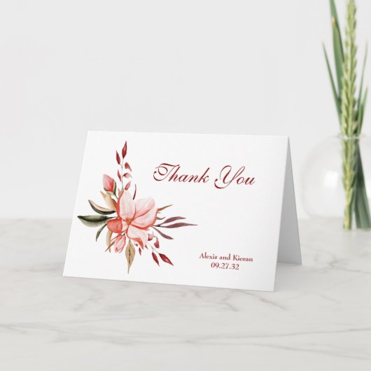 Coral & Blush Bloemige Bedankkaart (Voorkant)