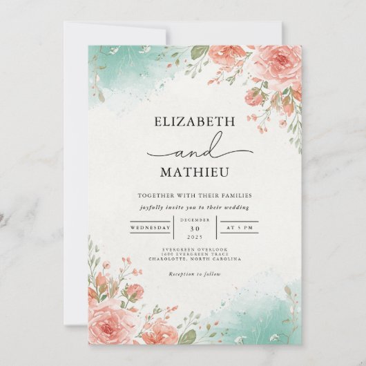 Coral Blush Botanical Archway Wedding Kaart (Voorkant)