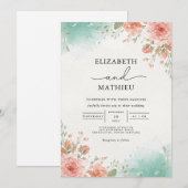 Coral Blush Botanical Archway Wedding Kaart (Voorkant / Achterkant)