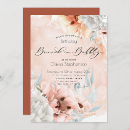 Coral Blush Brunch Bubble Birthday Invitation Kaart