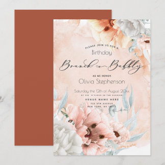 Coral Blush Brunch Bubble Birthday Invitation Kaart