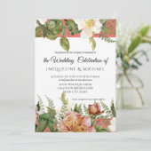 Coral Blush Floral Ivory Peony Wedding Roos Leaf Kaart (Staand voorkant)