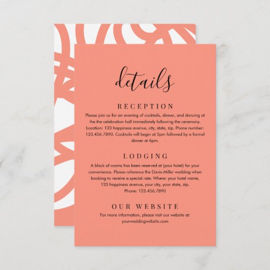 Coral Blush Moderne Minimalistische Abstracte Deta Informatiekaartje (Voorkant / Achterkant)