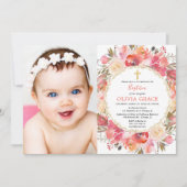 Coral blush roze Girl Baptisme foto Kaart (Voorkant)