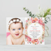 Coral blush roze Girl Baptisme foto Kaart (Staand voorkant)