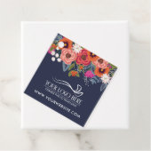 Coral Boho Florals Navy Blue Product Bedankjes Labels (In situ)