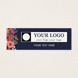 Coral Boho Florals Navy Blue Your Logo Hang Tag Mini Visitekaartjes