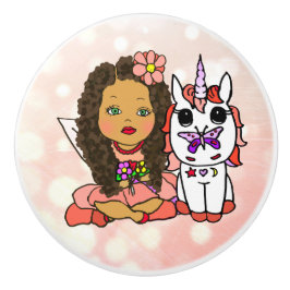 Coral Bokeh Fairy en Unicorn Keramische Knop