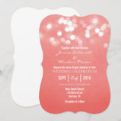 Coral Bokeh Glitter Lights Wedding Kaart (Voorkant / Achterkant)