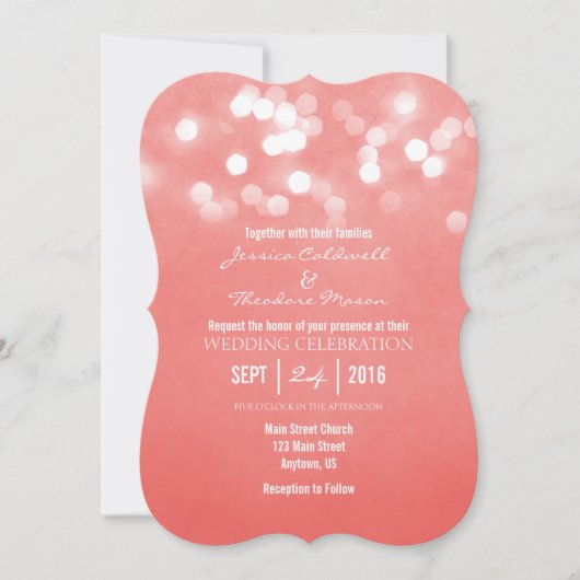 Coral Bokeh Glitter Lights Wedding Kaart (Voorkant)