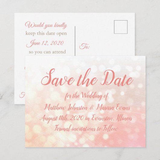 Coral Bokeh Persoonlijk sparen het Briefkaart van  (Voorkant / Achterkant)