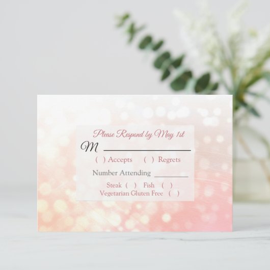 Coral Bokeh Wedding RSVP-kaart RSVP Kaartje (Staand voorkant)