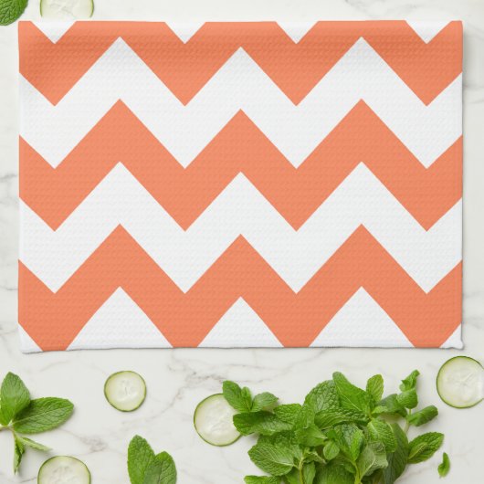 Coral Bold Chevron Theedoek (Gevouwen)